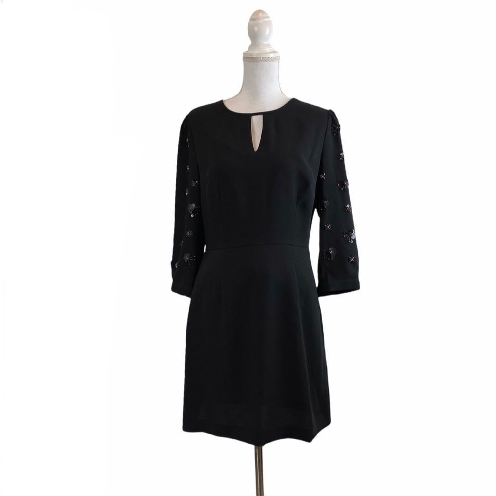 CYNTHIA STEFFEE Sz 10 Black Sequins Sleeve Tunic Aline Casual Silhouette DRess